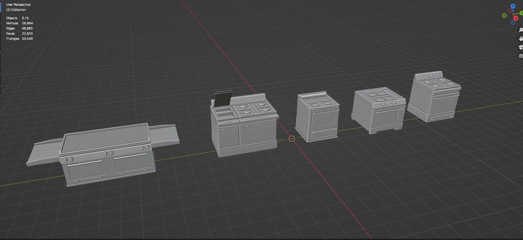 Low Poly 5 Gas Stoves Mini Pack 3 - Gameready - Untextured Low-poly 3D model_14