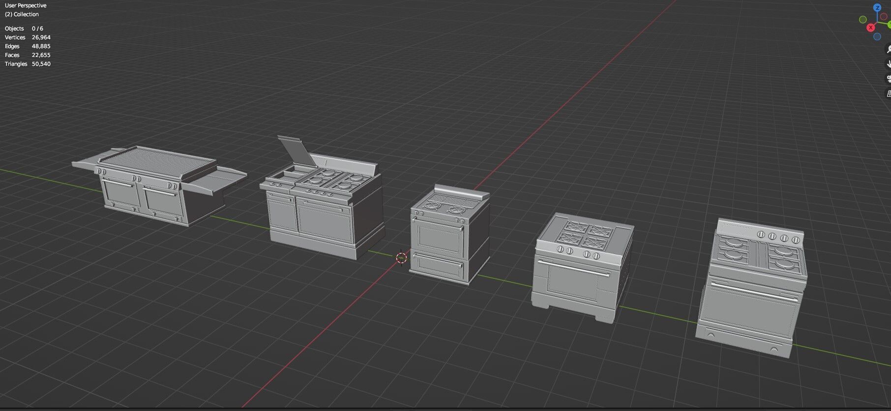 Low Poly 5 Gas Stoves Mini Pack 3 - Gameready - Untextured Low-poly 3D model_12