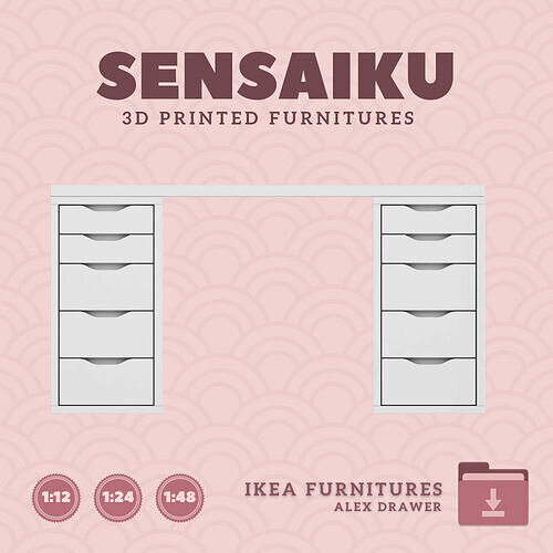 ALEX Desk with Drawers V2  for Mini Dollhouse IKEA 3D Print 3D print model