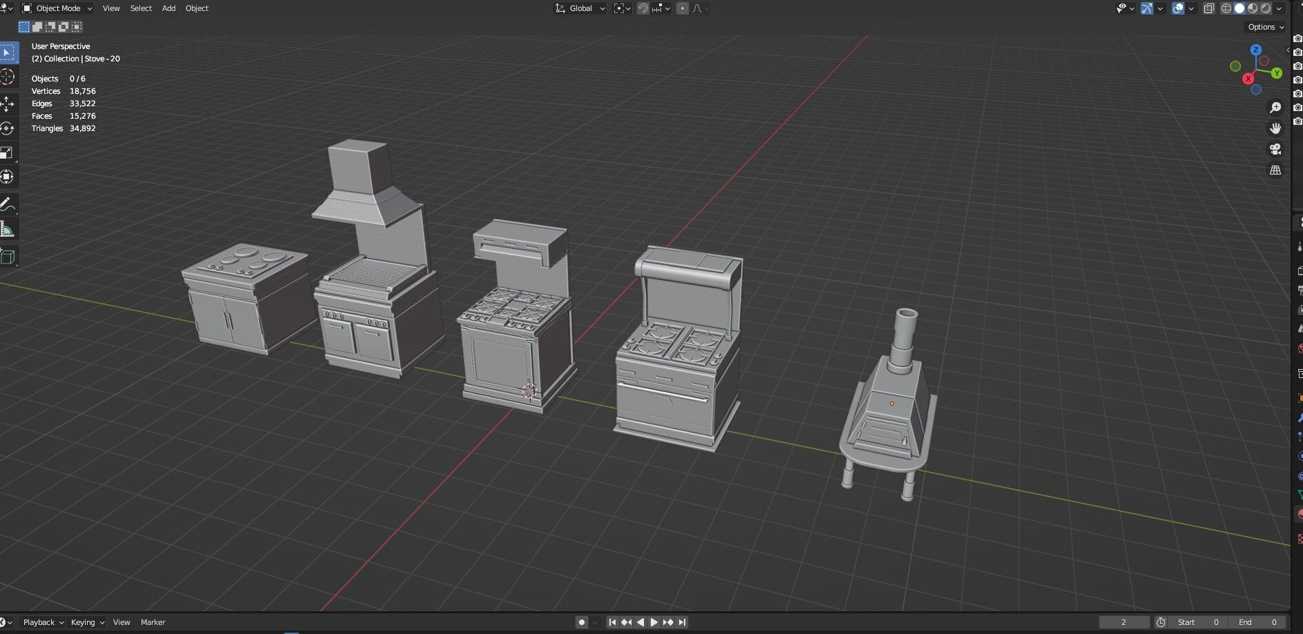Low Poly 5 Gas Stoves Mini Pack 4 - Gameready - Untextured Low-poly 3D model_21