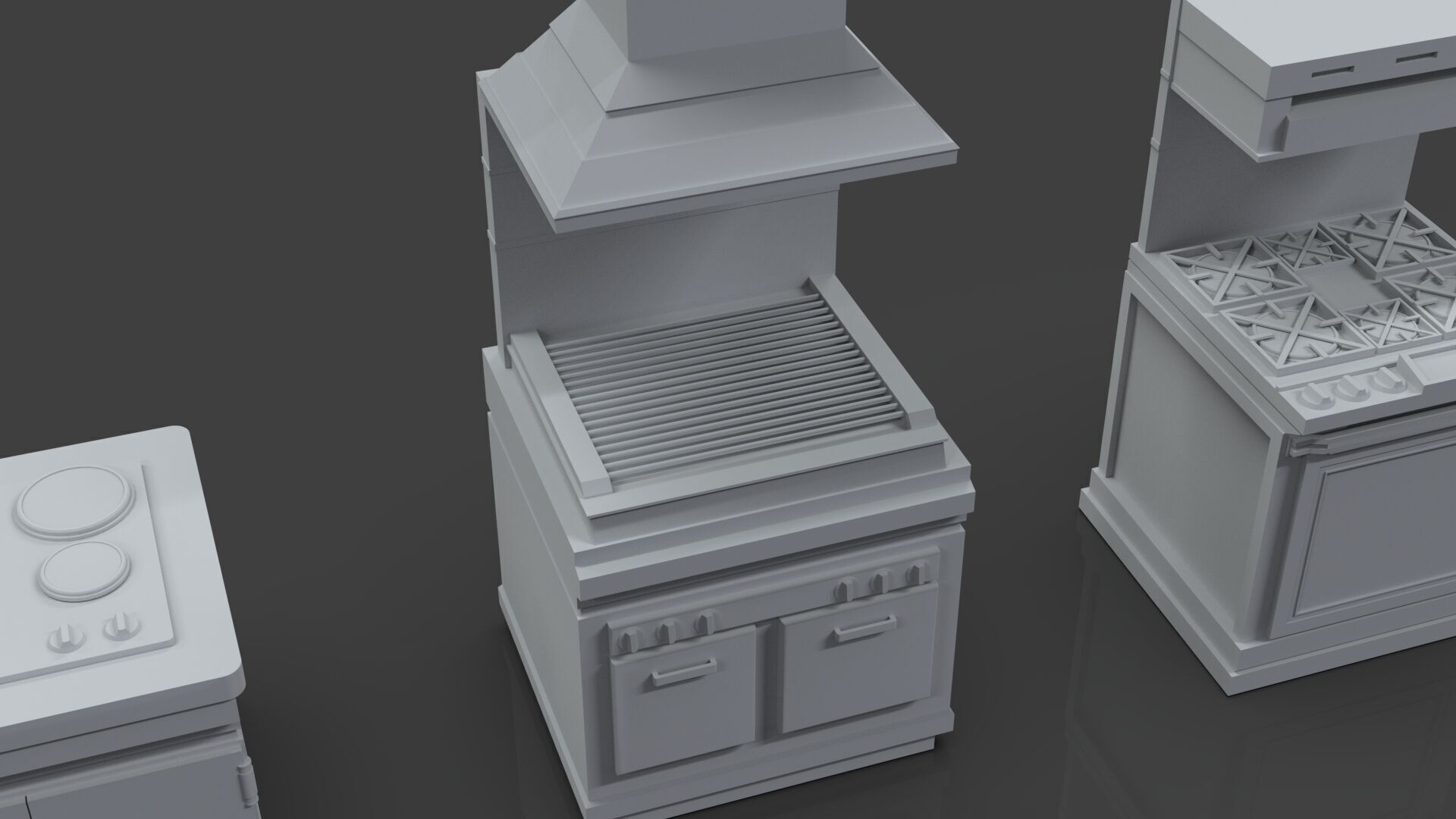 Low Poly 5 Gas Stoves Mini Pack 4 - Gameready - Untextured Low-poly 3D model_3