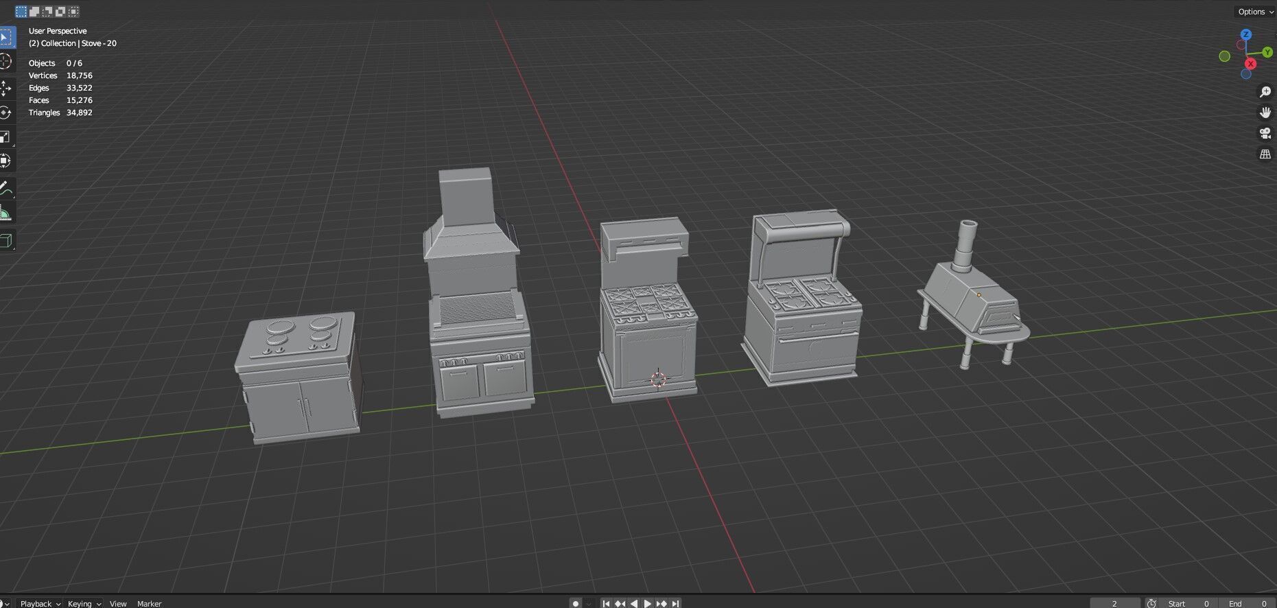 Low Poly 5 Gas Stoves Mini Pack 4 - Gameready - Untextured Low-poly 3D model_20