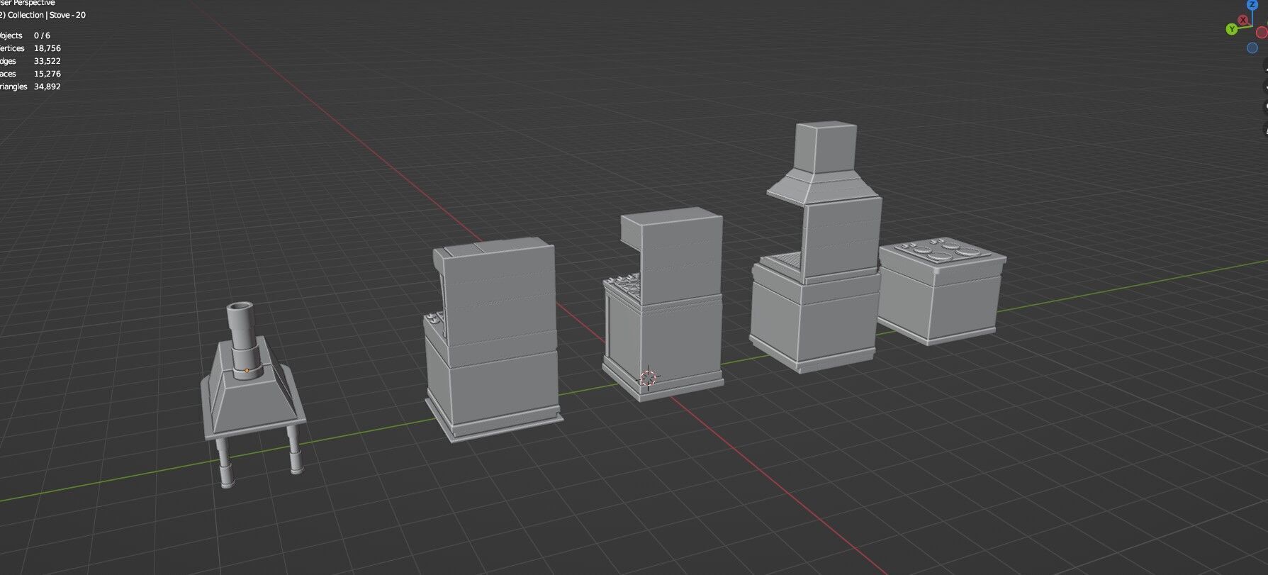 Low Poly 5 Gas Stoves Mini Pack 4 - Gameready - Untextured Low-poly 3D model_22