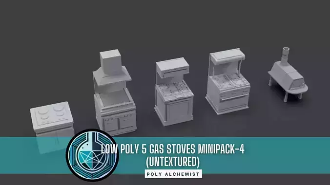 Low Poly 5 Gas Stoves Mini Pack 4 - Gameready - Untextured Low-poly 3D model Low Poly 5 Gas Stoves Mini Pack 4 - Gameready - Untextured Low-poly 3D model