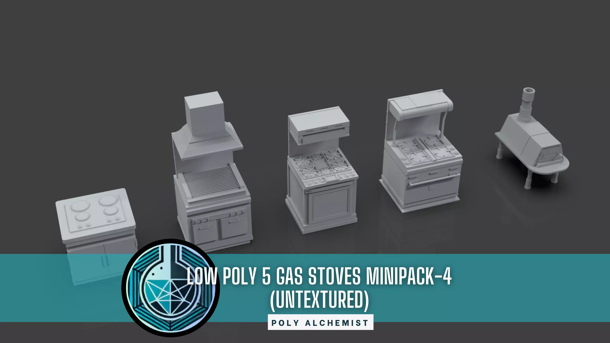 Low Poly 5 Gas Stoves Mini Pack 4 - Gameready - Untextured Low-poly 3D model_0