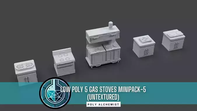 Low Poly 5 Gas Stoves Mini Pack 5 - Gameready - Untextured Low-poly 3D model