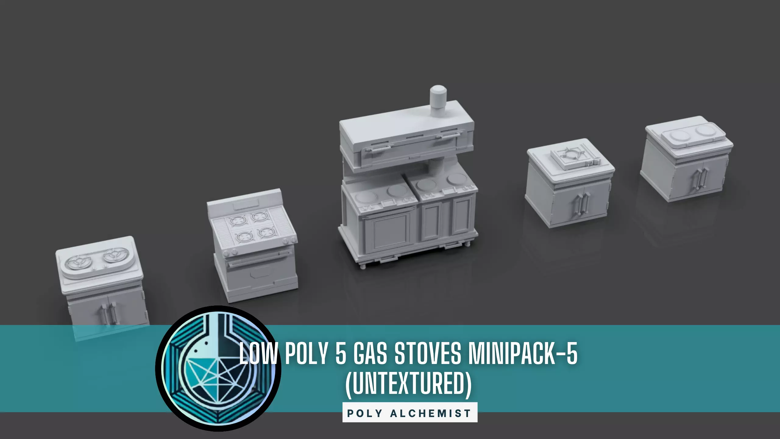 Low Poly 5 Gas Stoves Mini Pack 5 - Gameready - Untextured Low-poly 3D model_0