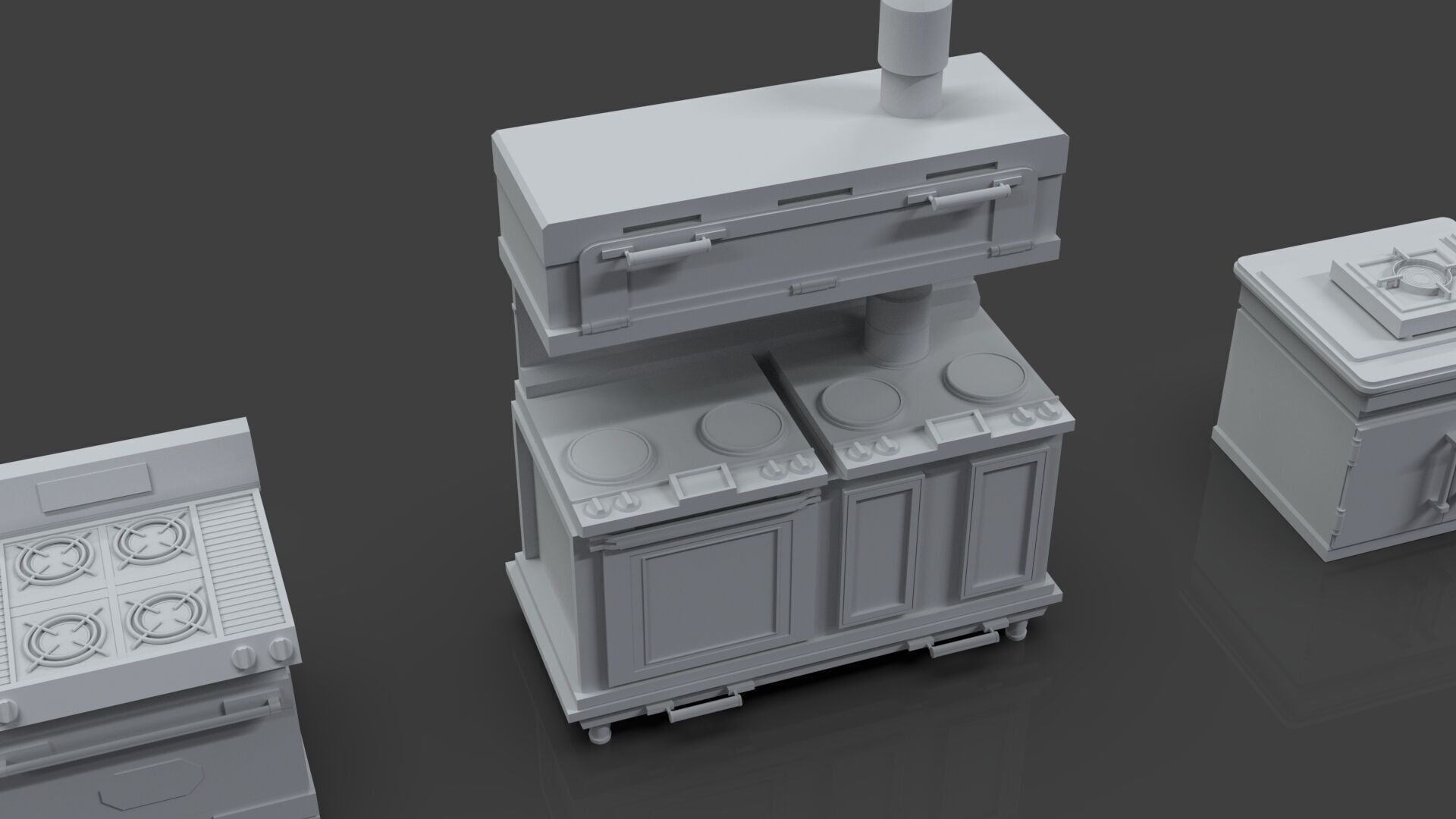 Low Poly 5 Gas Stoves Mini Pack 5 - Gameready - Untextured Low-poly 3D model_4