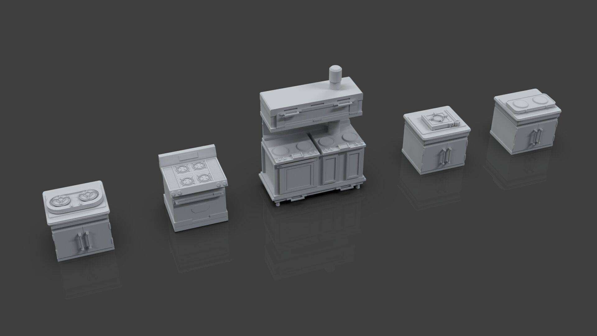 Low Poly 5 Gas Stoves Mini Pack 5 - Gameready - Untextured Low-poly 3D model_1