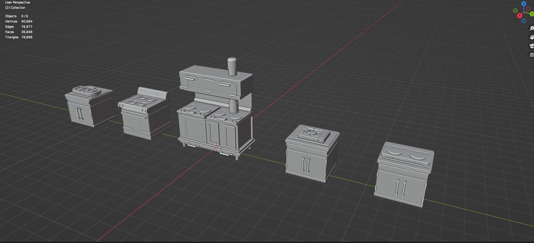 Low Poly 5 Gas Stoves Mini Pack 5 - Gameready - Untextured Low-poly 3D model_21