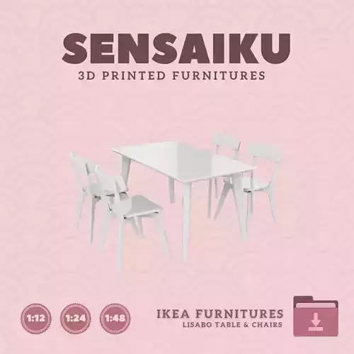 LISABO Table and Chair Combination 3 for Dollhouse IKEA 3D Print