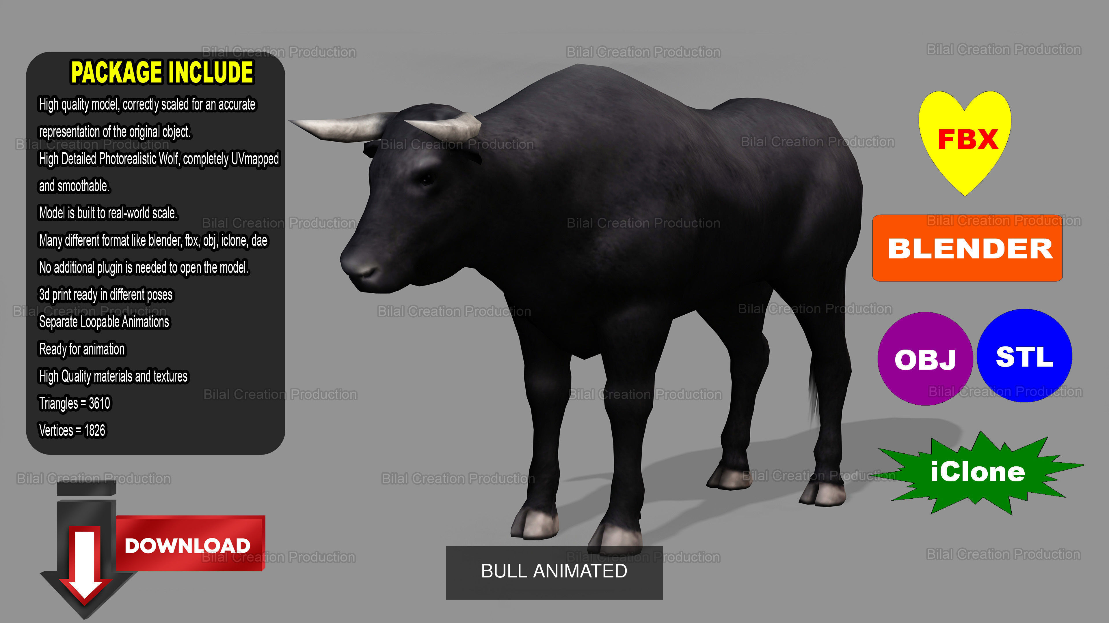 6 PACK OF CHEETAH PANTHER HORSE DONKEY CAT BULL 3D Model Collection_12