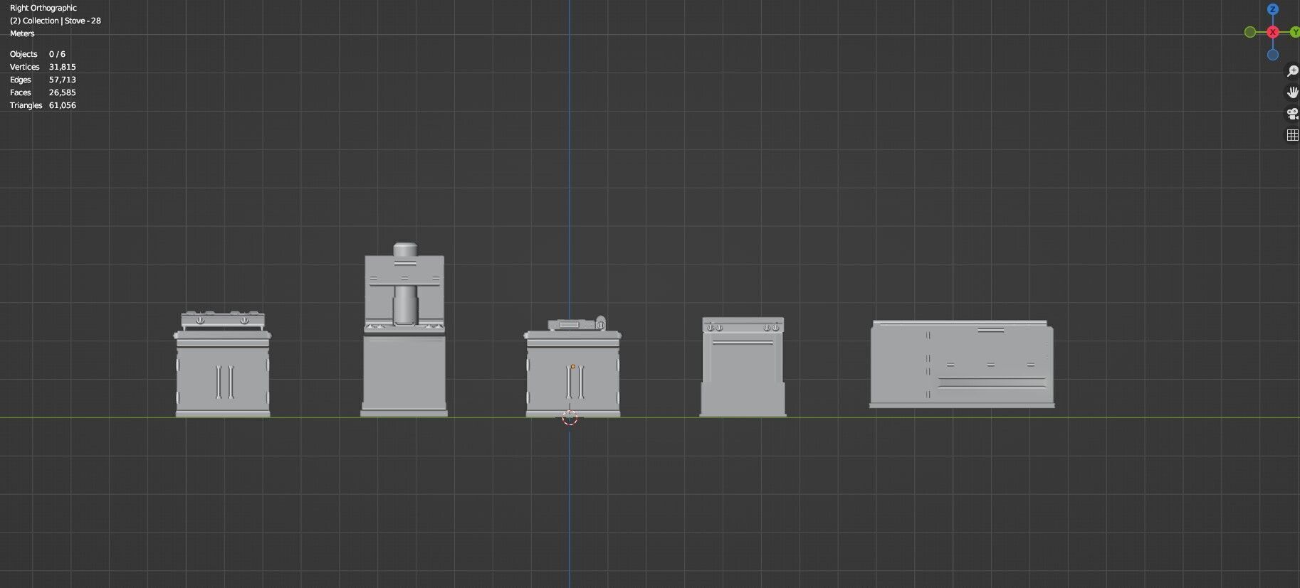 Low Poly 5 Gas Stoves Mini Pack 6 - Gameready - Untextured Low-poly 3D model_17