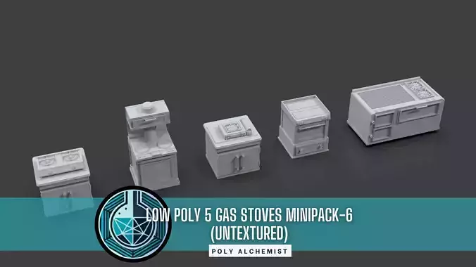 Low Poly 5 Gas Stoves Mini Pack 6 - Gameready - Untextured Low-poly 3D model Low Poly 5 Gas Stoves Mini Pack 6 - Gameready - Untextured Low-poly 3D model