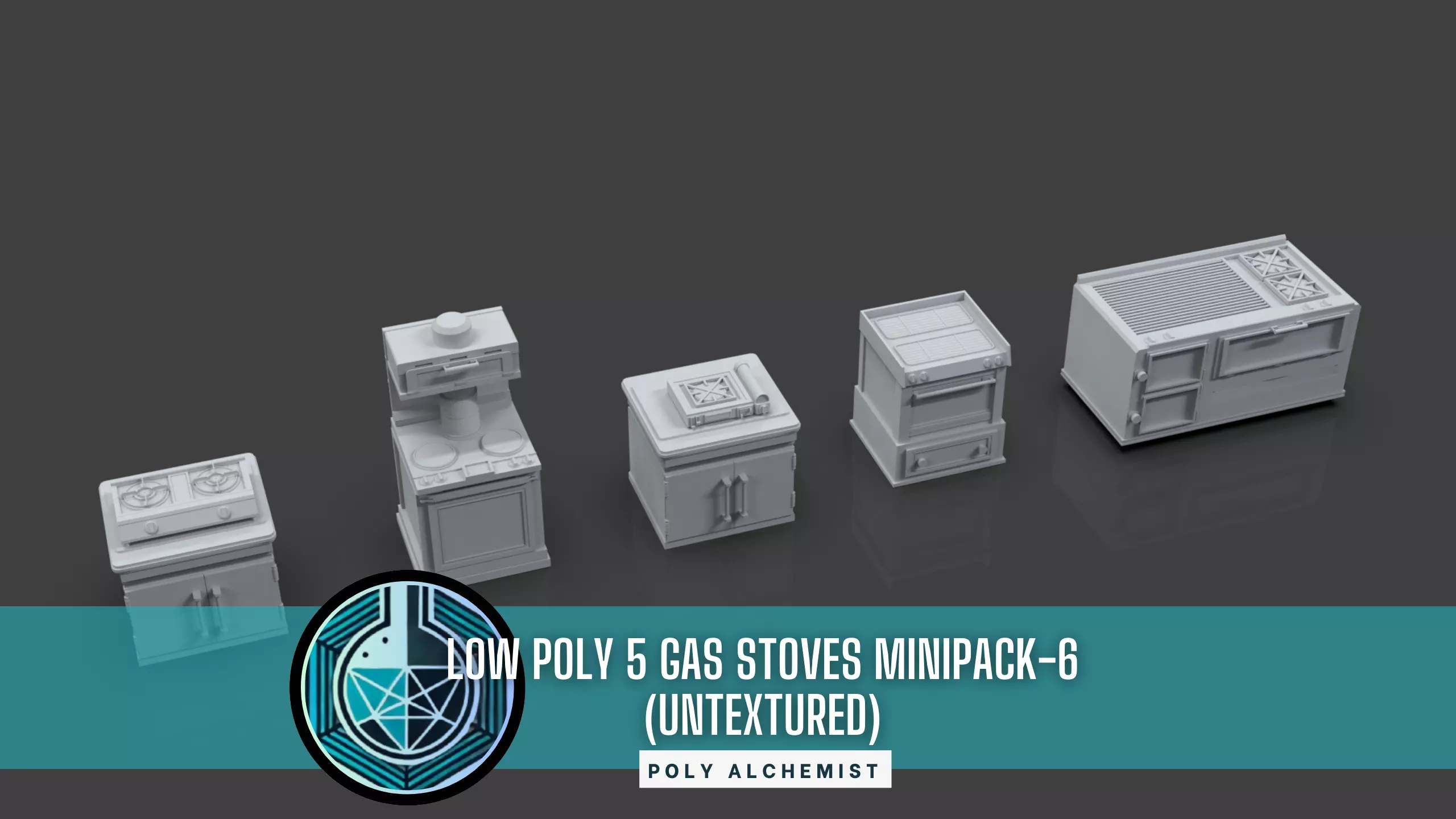 Low Poly 5 Gas Stoves Mini Pack 6 - Gameready - Untextured Low-poly 3D model_0
