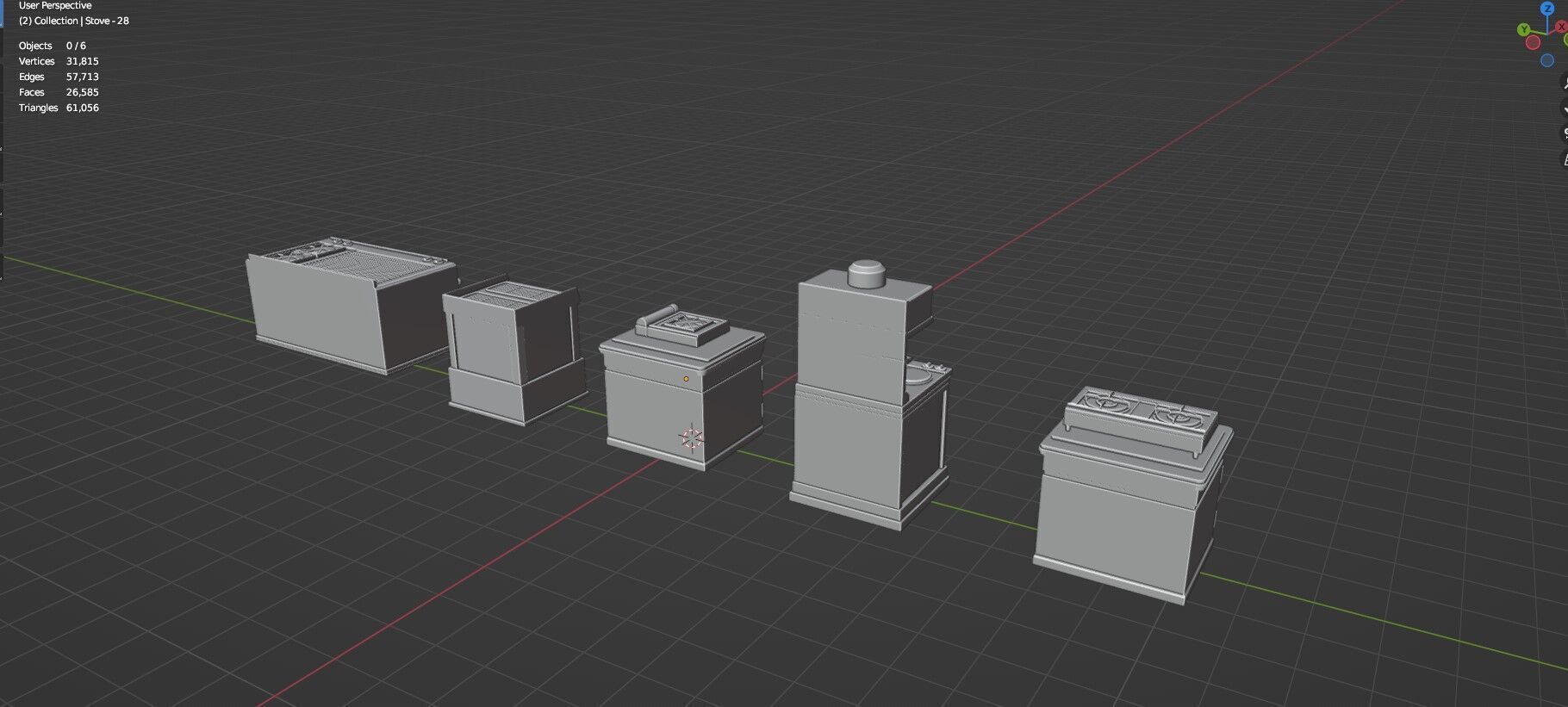Low Poly 5 Gas Stoves Mini Pack 6 - Gameready - Untextured Low-poly 3D model_16