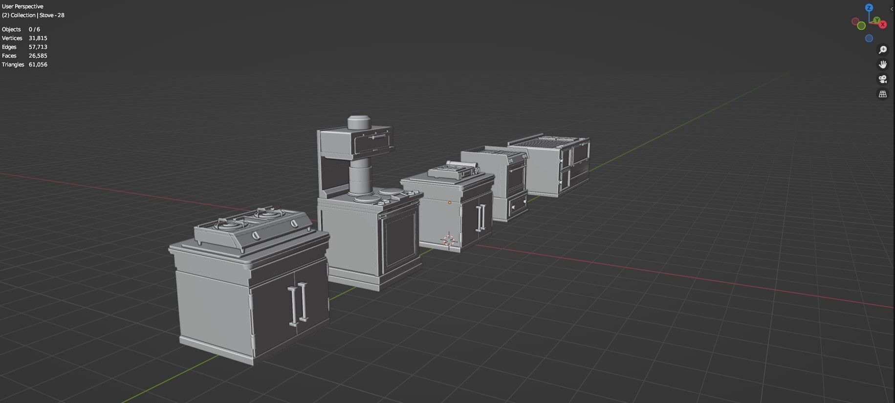 Low Poly 5 Gas Stoves Mini Pack 6 - Gameready - Untextured Low-poly 3D model_11