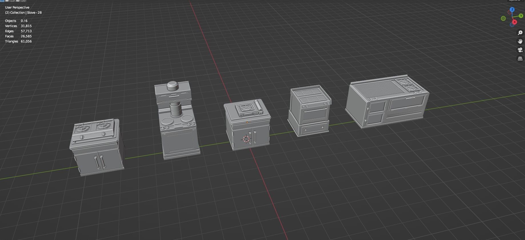 Low Poly 5 Gas Stoves Mini Pack 6 - Gameready - Untextured Low-poly 3D model_13