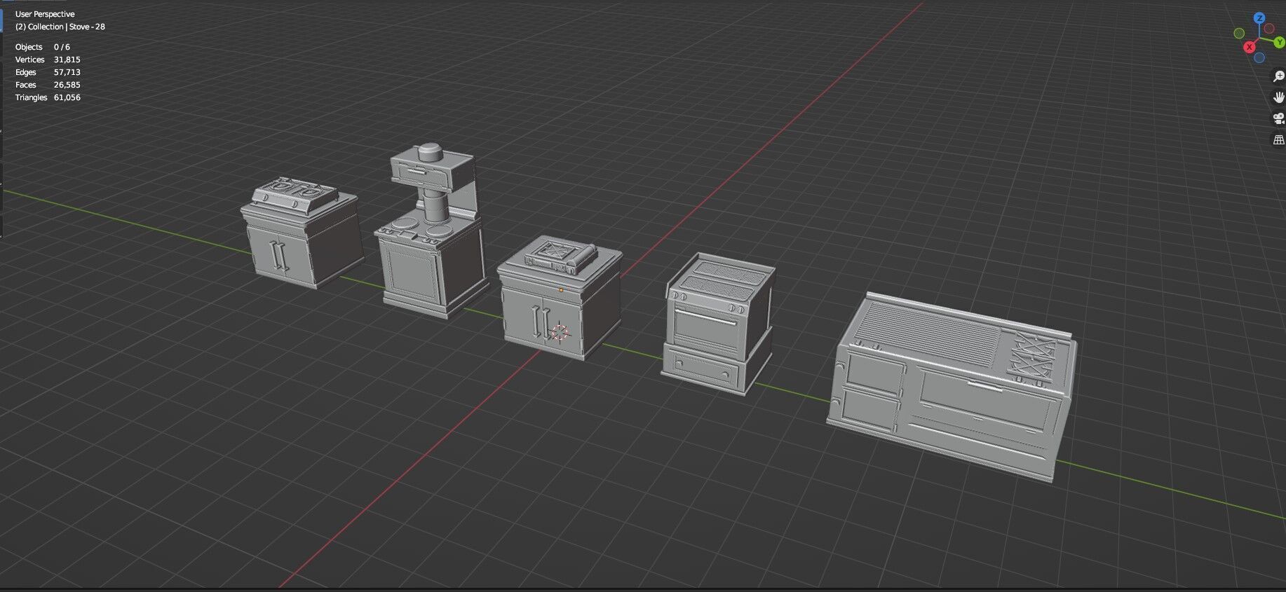 Low Poly 5 Gas Stoves Mini Pack 6 - Gameready - Untextured Low-poly 3D model_14