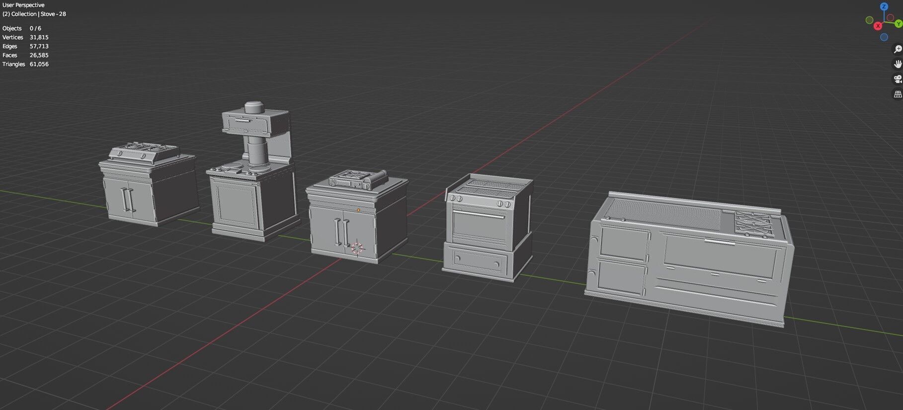 Low Poly 5 Gas Stoves Mini Pack 6 - Gameready - Untextured Low-poly 3D model_21