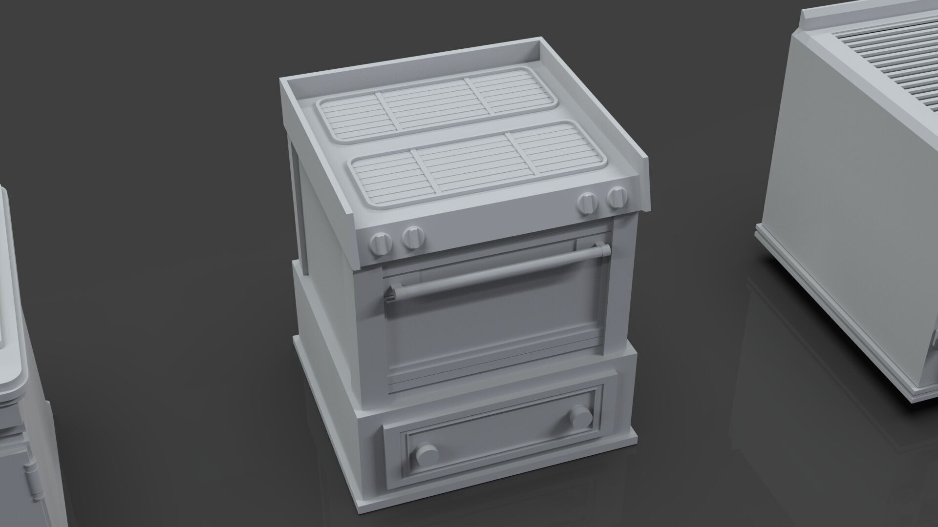 Low Poly 5 Gas Stoves Mini Pack 6 - Gameready - Untextured Low-poly 3D model_4