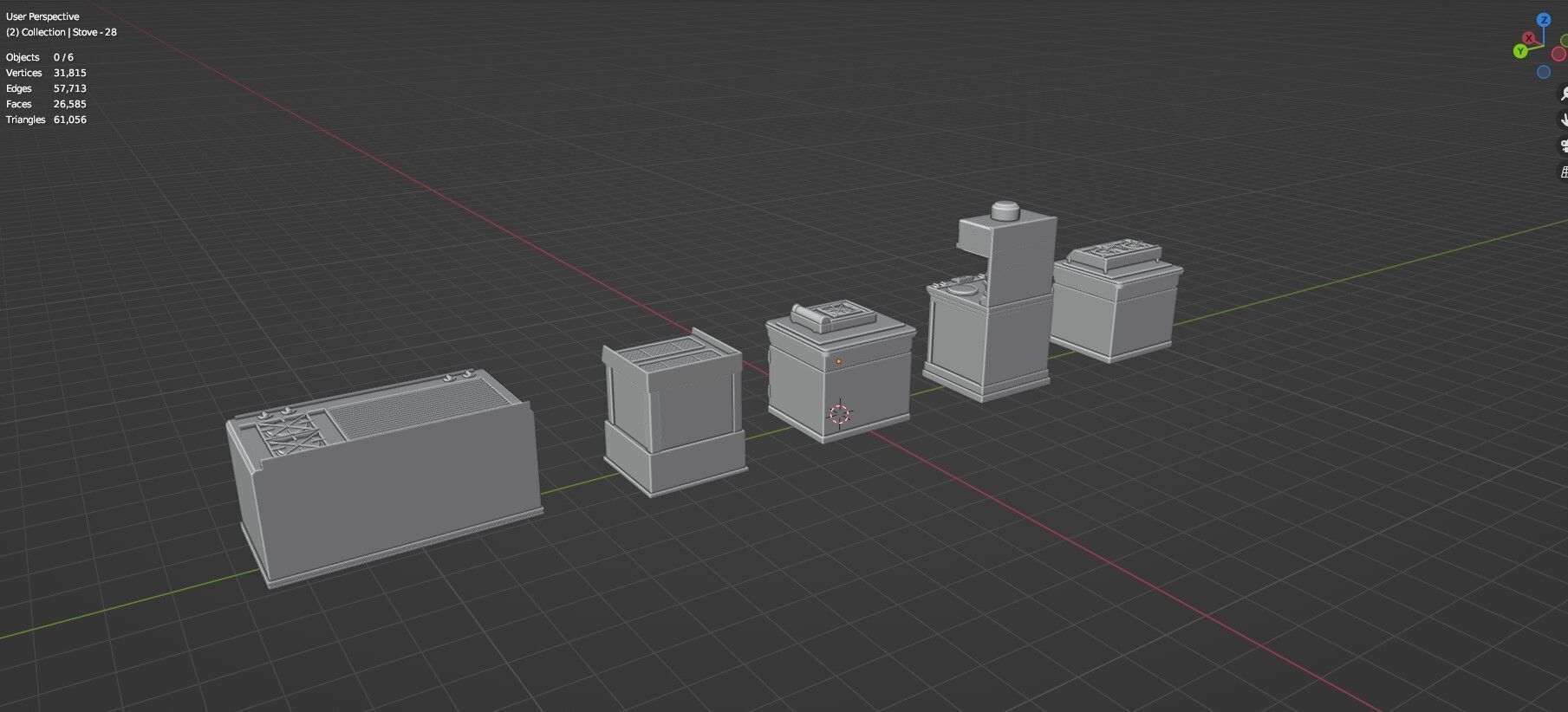 Low Poly 5 Gas Stoves Mini Pack 6 - Gameready - Untextured Low-poly 3D model_15