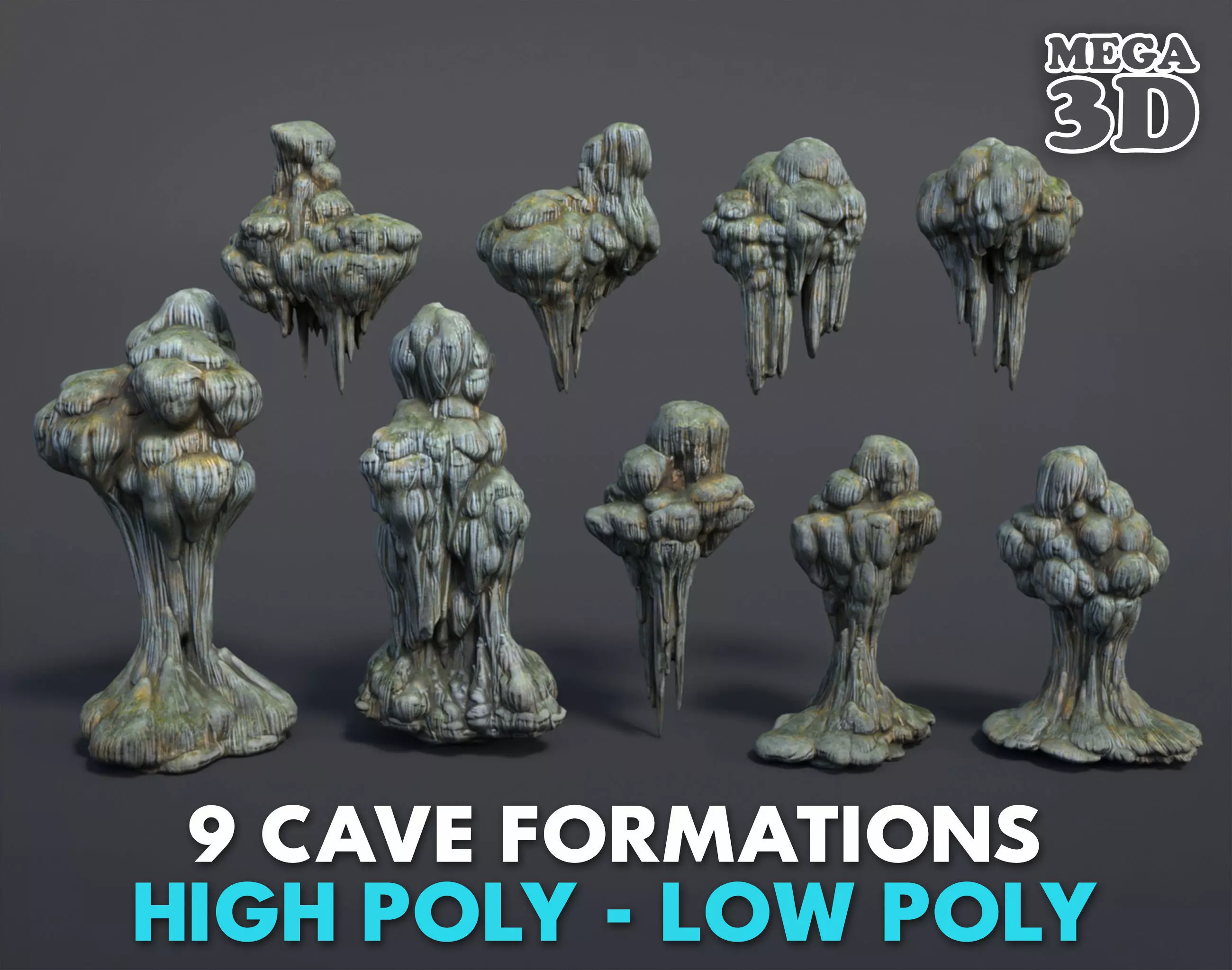 9 Modular Cave Formations - 250218 Low-poly 3D model_0