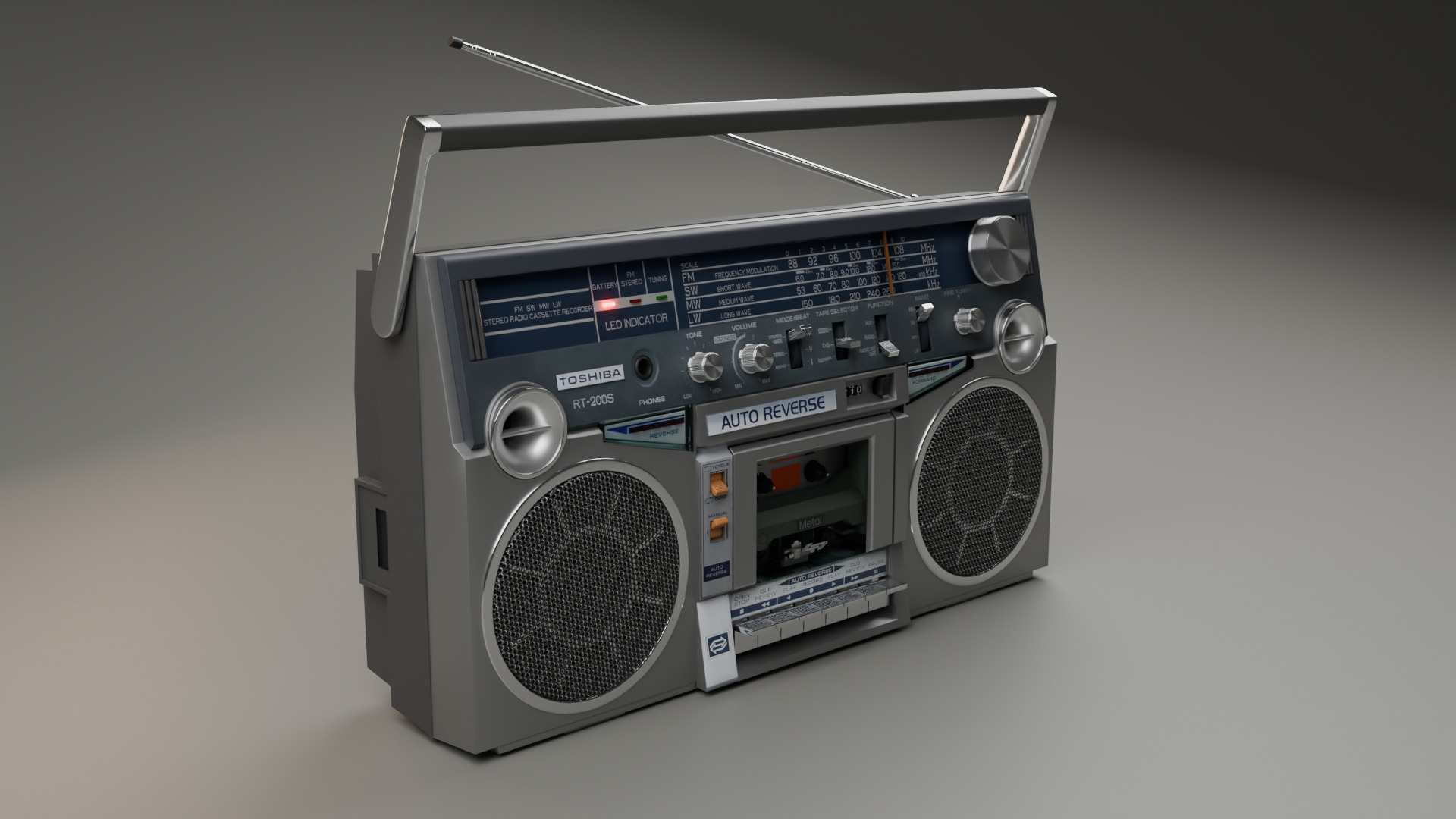 TOSHIBA RT-200S BOOMBOX FROM 1983 Low-poly 3D model_3