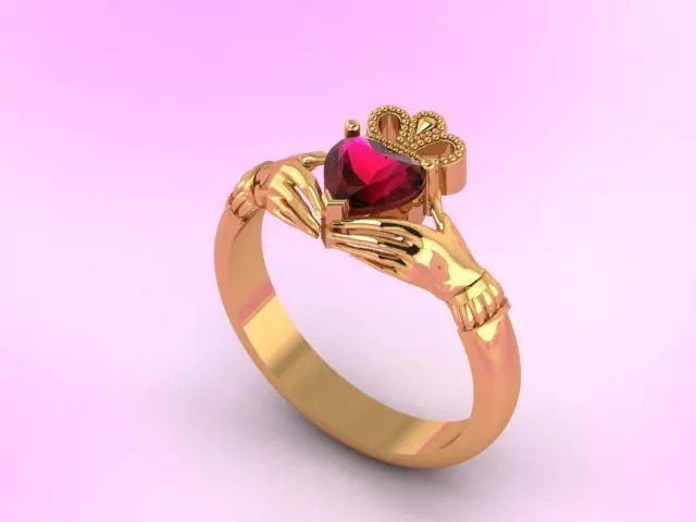 Claddagh Engagement Ring With Heart Crown And Hand Ring 3D print model