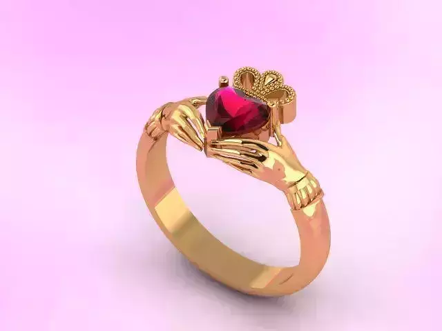 Claddagh Engagement Ring With Heart Crown And Hand Ring