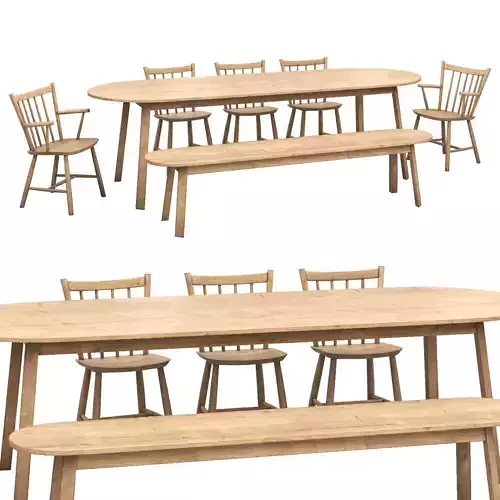 HAY Triangle Table and Bench with J41 and J42 Chairs 3D model