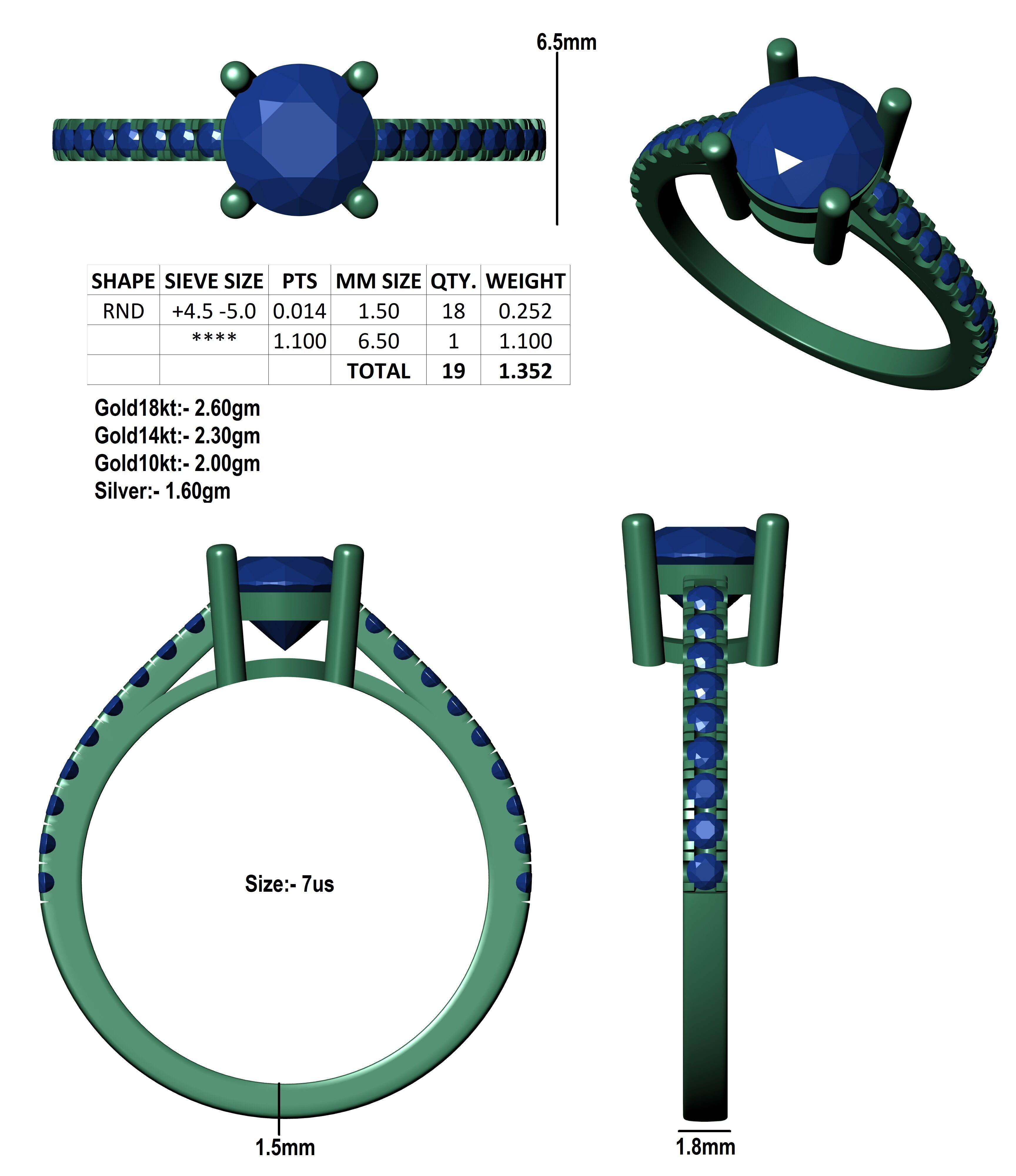 Round Stone with Micro Prong Setting Solitaire Ring 3D print model_23