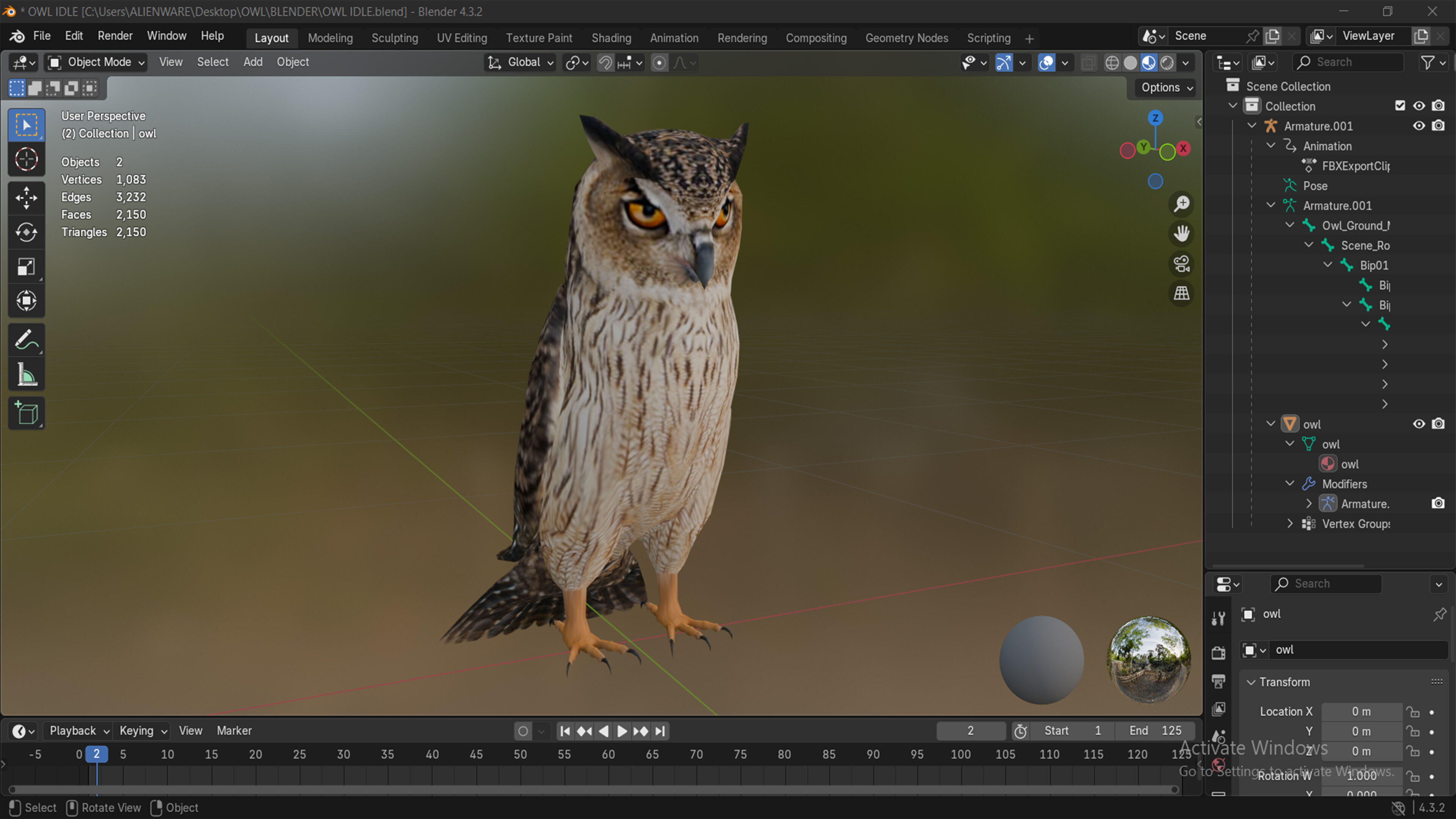 OWL RIGGED ANIMATED 7 Low-poly 3D model_11