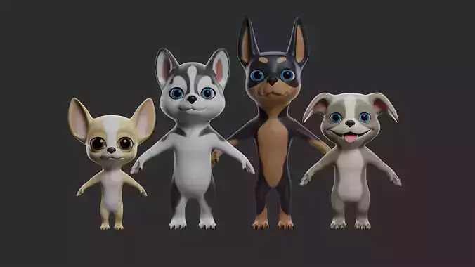 4Dog Pack Cartoon 3D Model Collection
