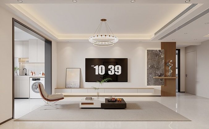 Modern living and dining room 3D model