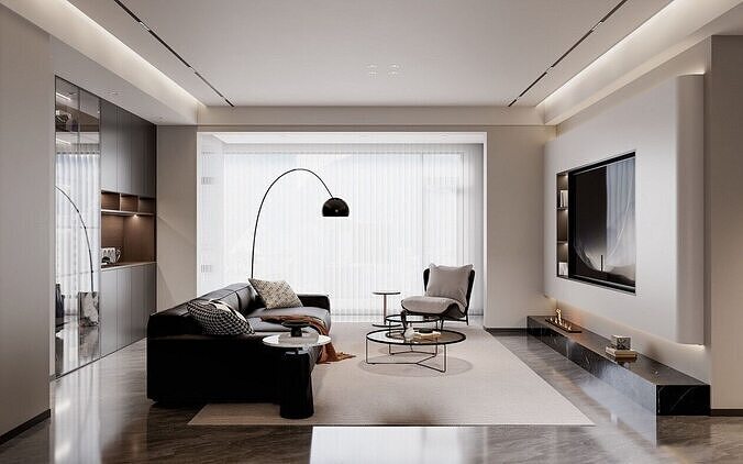 Modern living and dining room 3D model