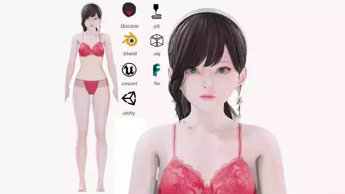 Lingerie clothes 0003 - UE5 - Unity - Blender - Animated Low-poly 3D model
