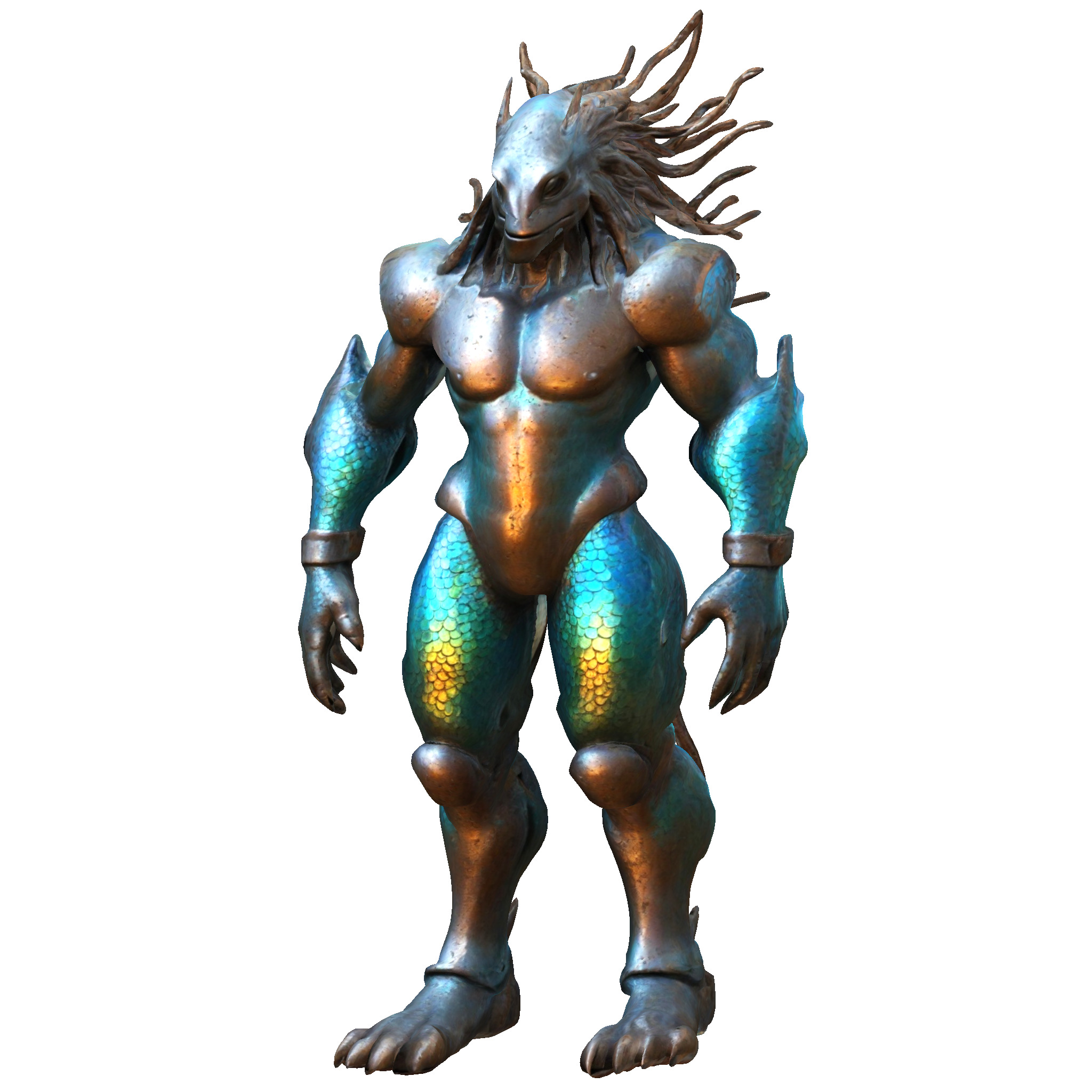 Aquatic Guardian - Iridescent Warrior 3D print model_7