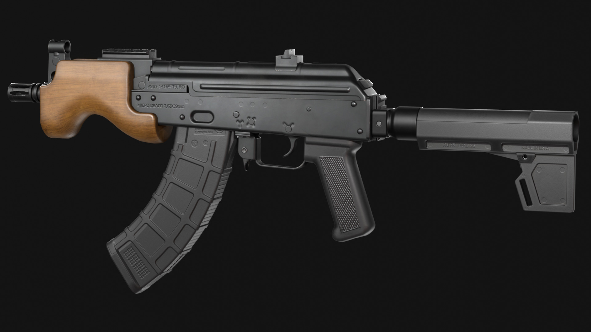 Micro Draco AK Pistol with Shockwave Blade Brace - Game Asset Low-poly 3D model_11