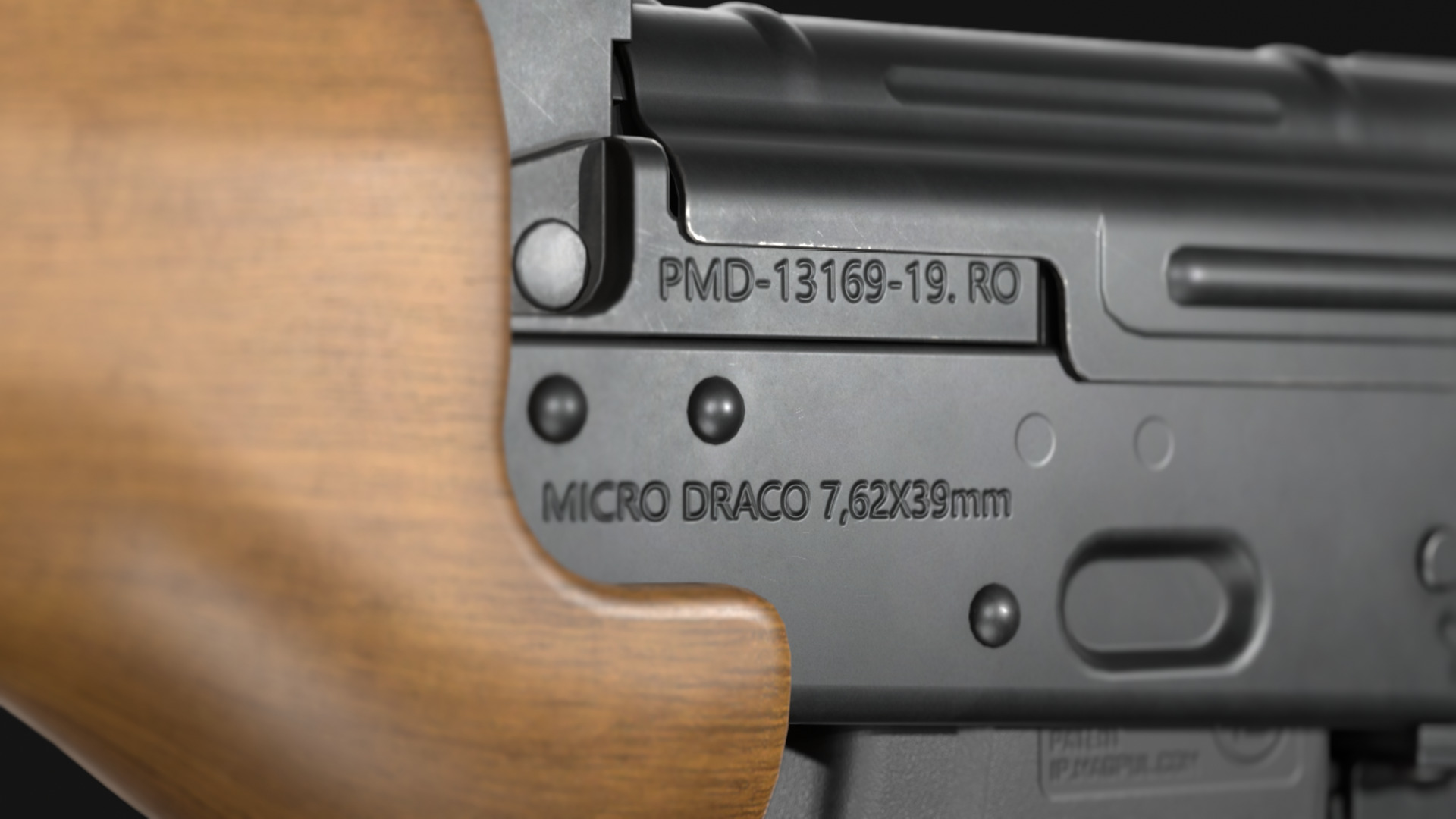 Micro Draco AK Pistol with Shockwave Blade Brace - Game Asset Low-poly 3D model_9