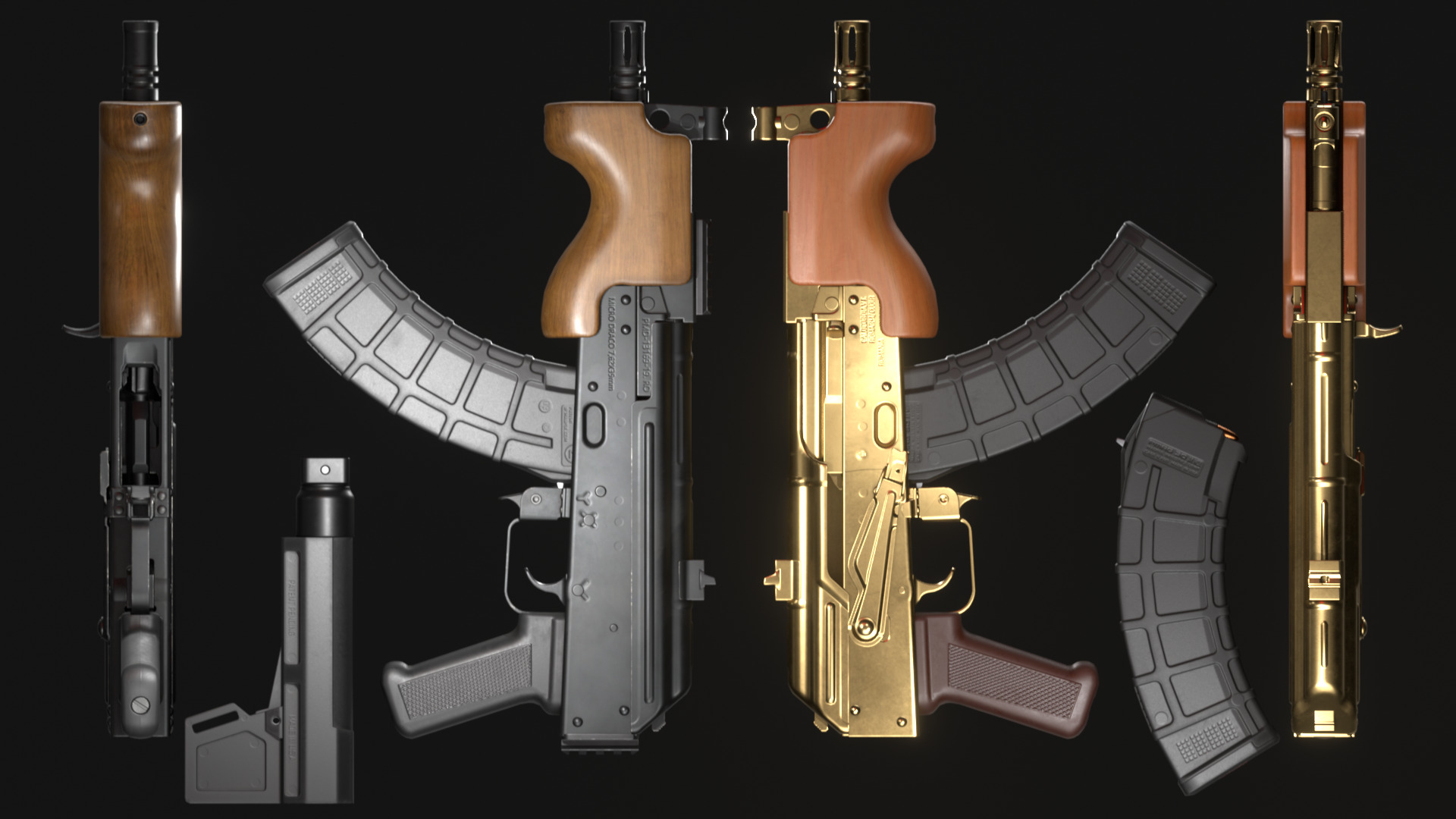 Micro Draco AK Pistol with Shockwave Blade Brace - Game Asset Low-poly 3D model_4