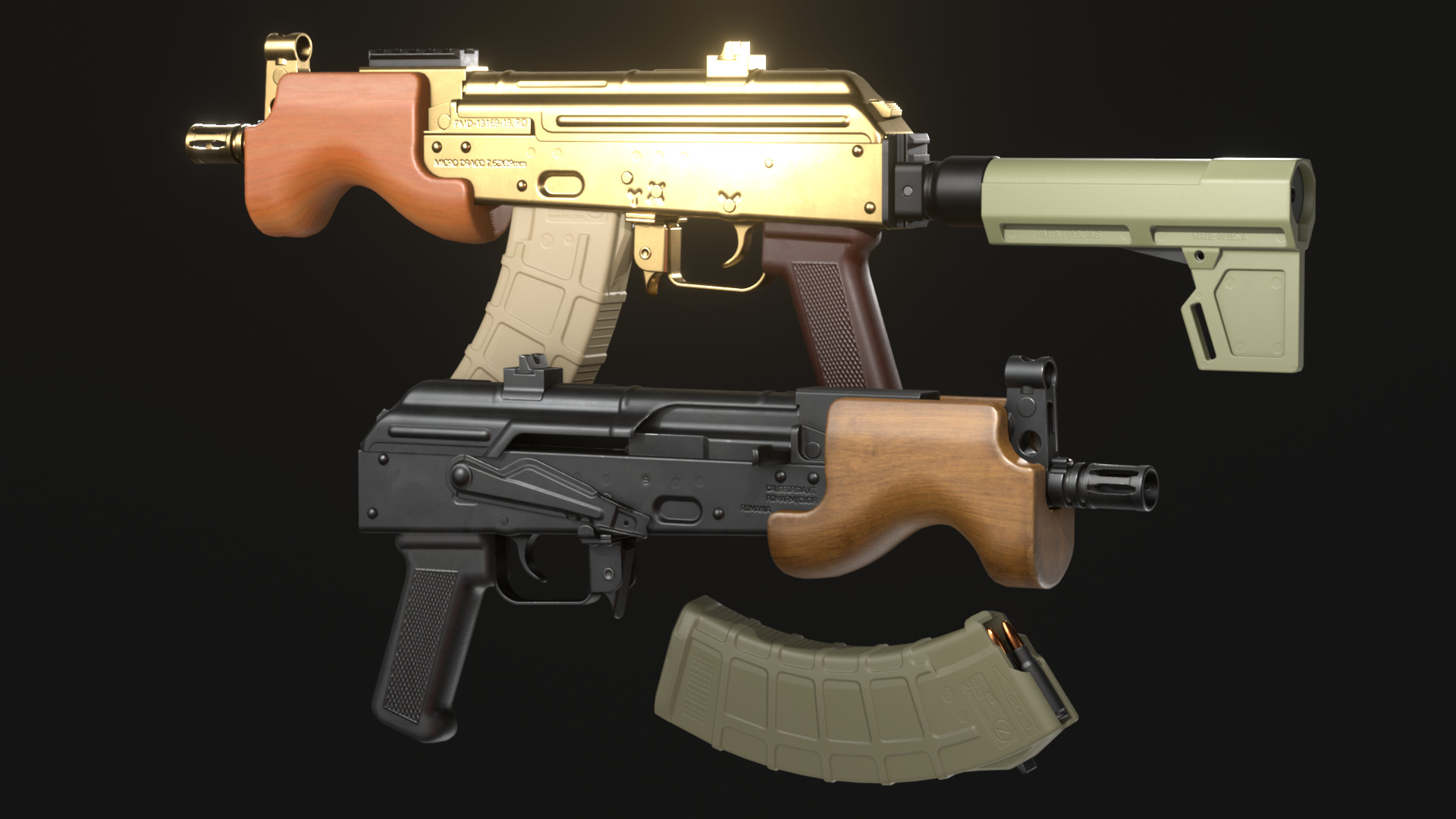 Micro Draco AK Pistol with Shockwave Blade Brace - Game Asset Low-poly 3D model_7