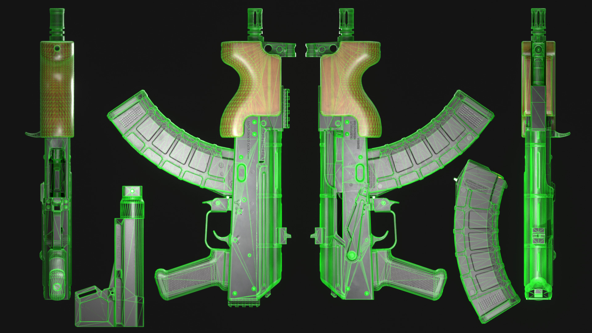 Micro Draco AK Pistol with Shockwave Blade Brace - Game Asset Low-poly 3D model_5