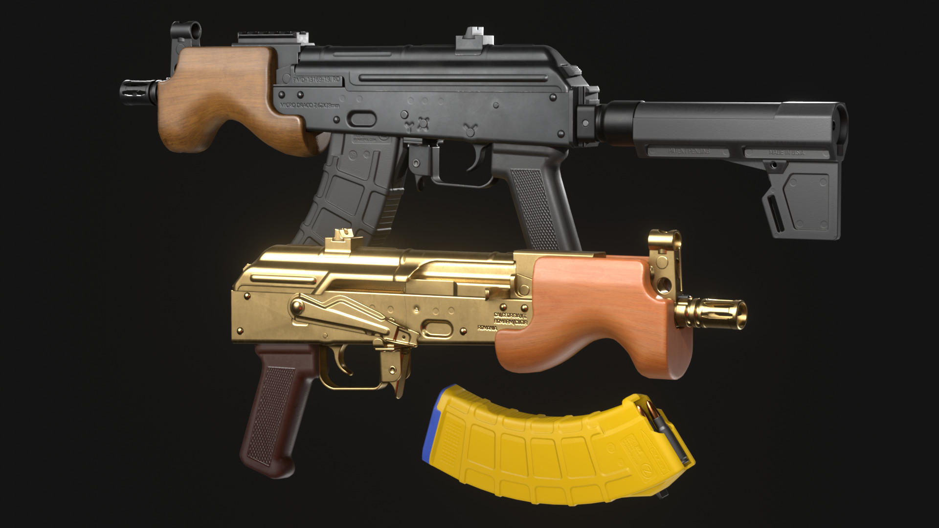 Micro Draco AK Pistol with Shockwave Blade Brace - Game Asset Low-poly 3D model_6