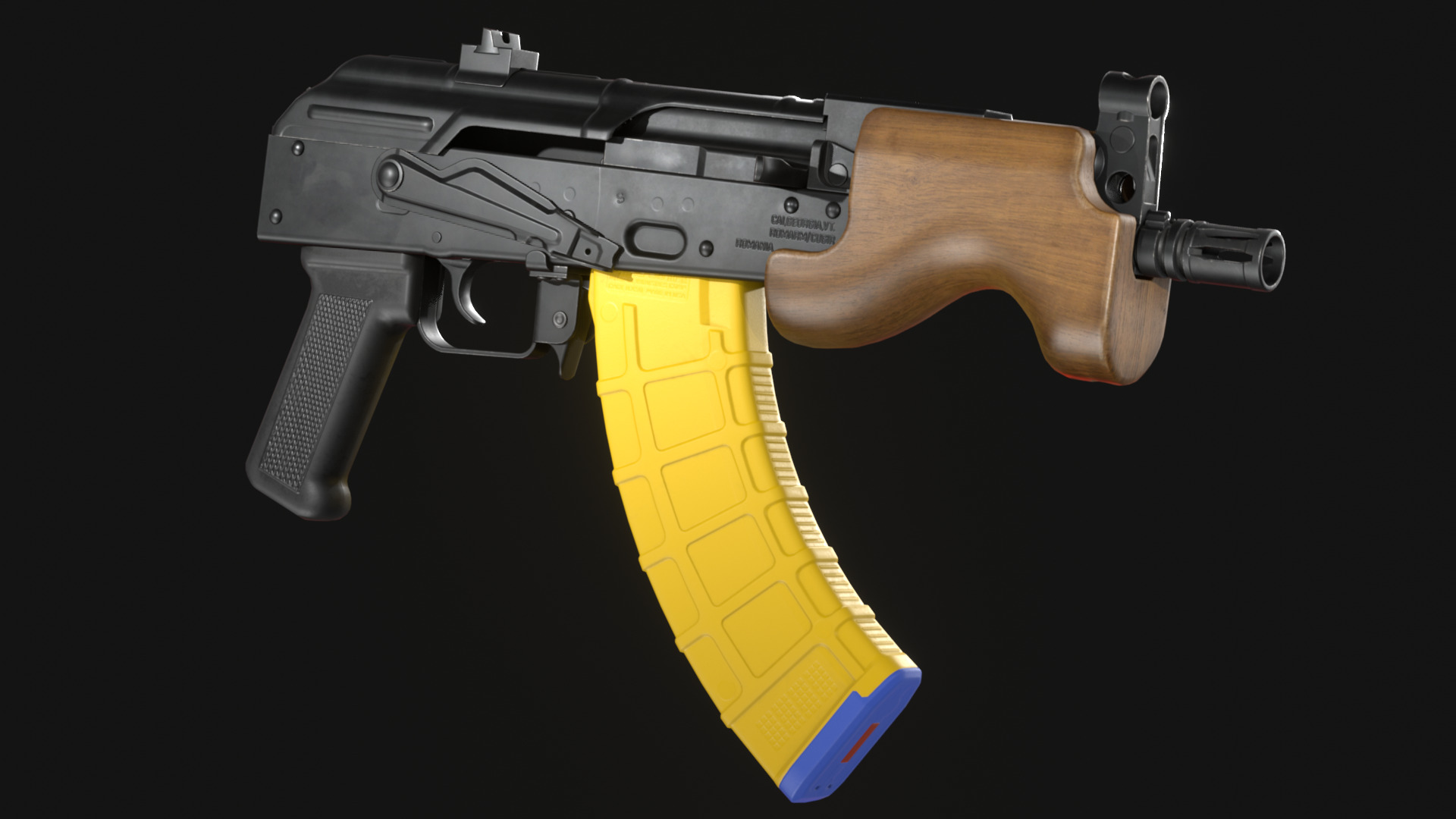 Micro Draco AK Pistol with Shockwave Blade Brace - Game Asset Low-poly 3D model_14