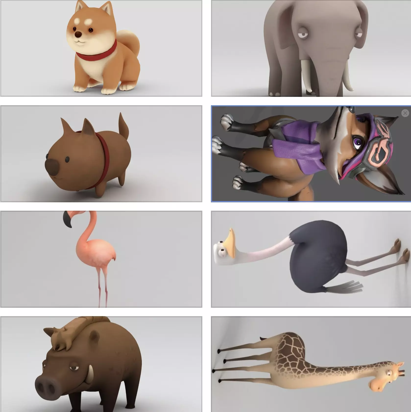 8 animals textured low poly models Low-poly 3D model_0