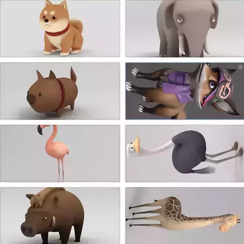 8 animals textured low poly models Low-poly 3D model