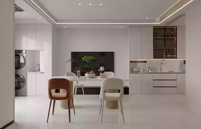 Modern living and dining room 3D model