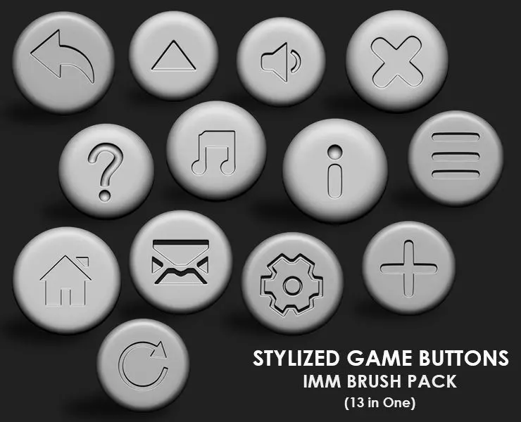 Stylized Game buttons IMM Brushes 13 in one 3D model_0