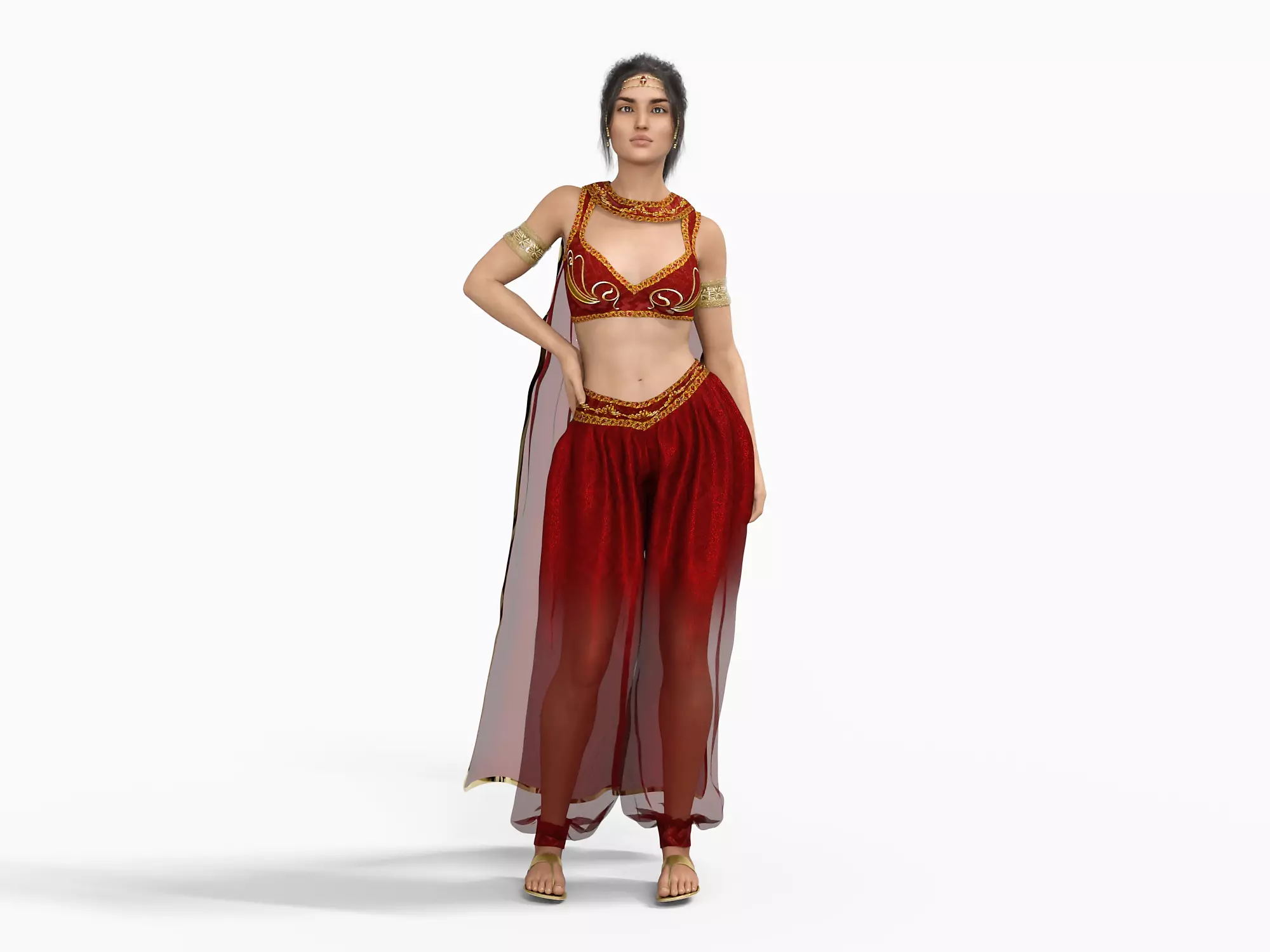 Persian Beauty Belly Dancer Rigged Animated Low-poly 3D model_0